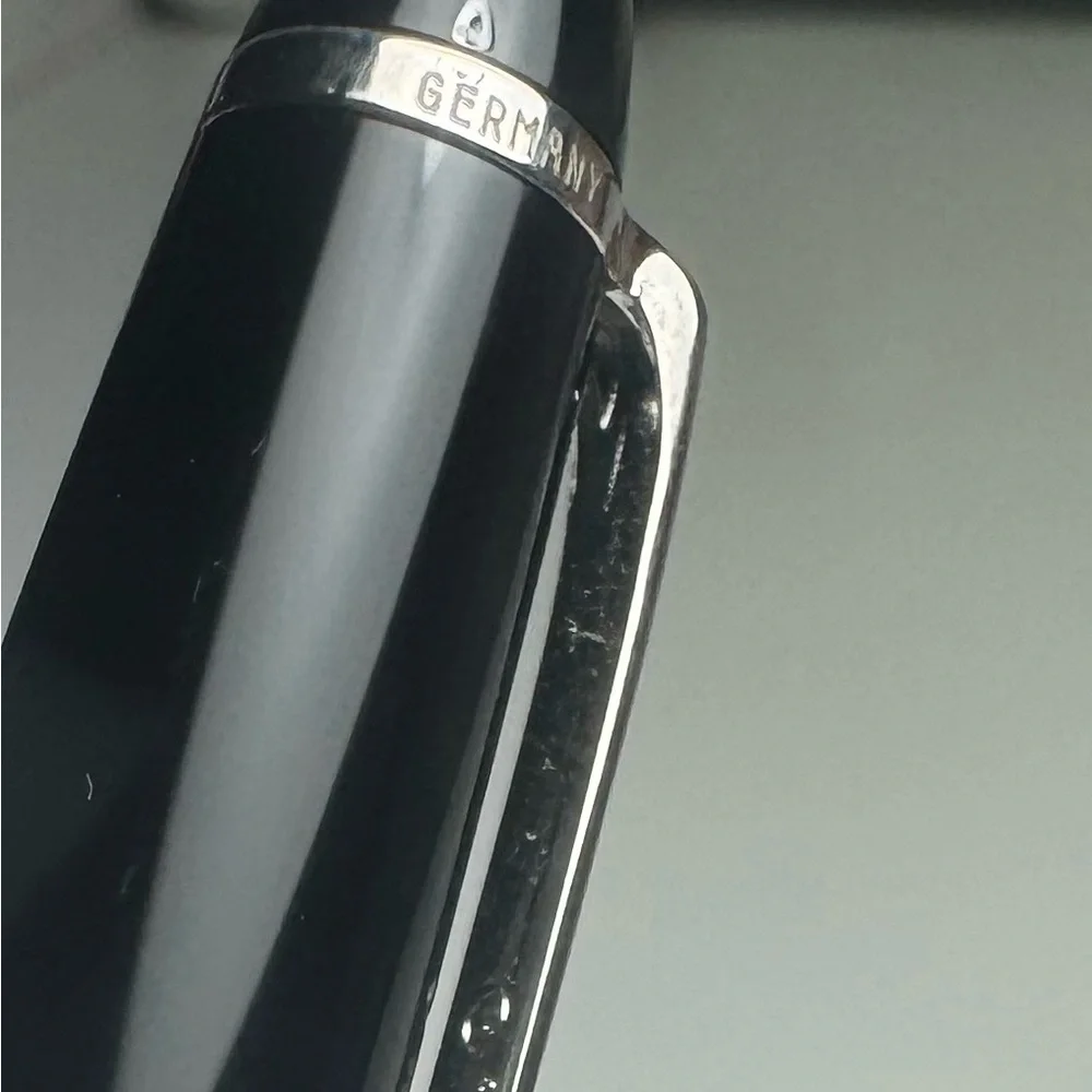 Mont Blanc Black Textured Leather Pencil Case with Black Ballpoint Pen
